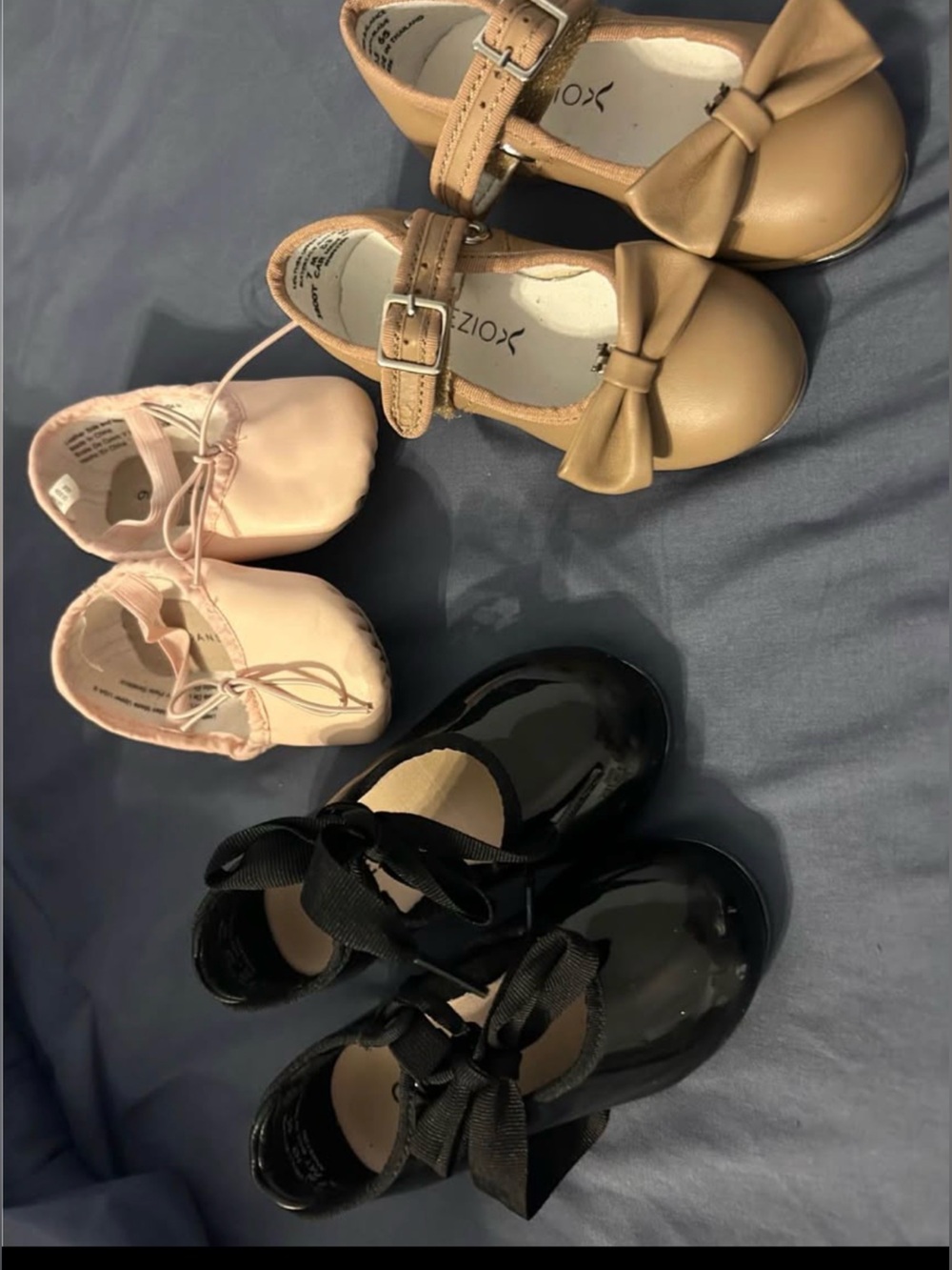 Black, tan and pink little girls dance shoes
